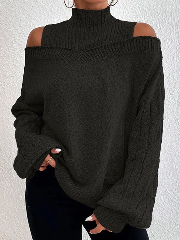 Pull ample ajouré à manches longues, à empiècements, à épaules ajourées, couleur unie