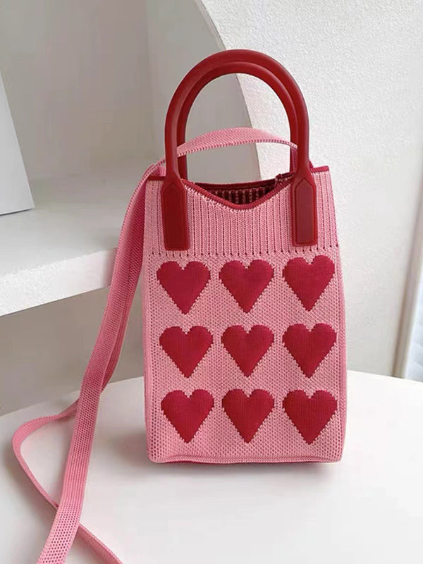 Sac à main à imprimé cœurs, à empiècements
