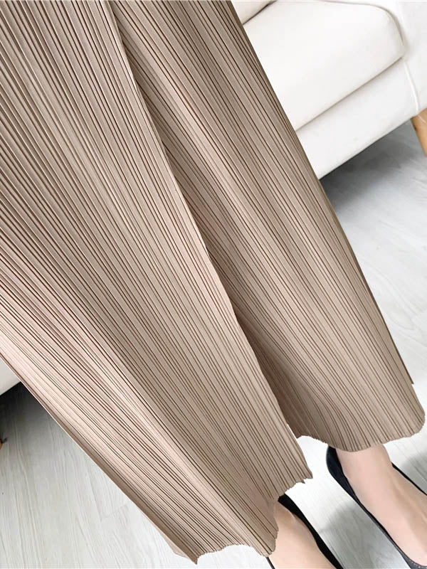 Pantalon plissé décontracté coupe droite, à coupe irrégulière, couleur unie