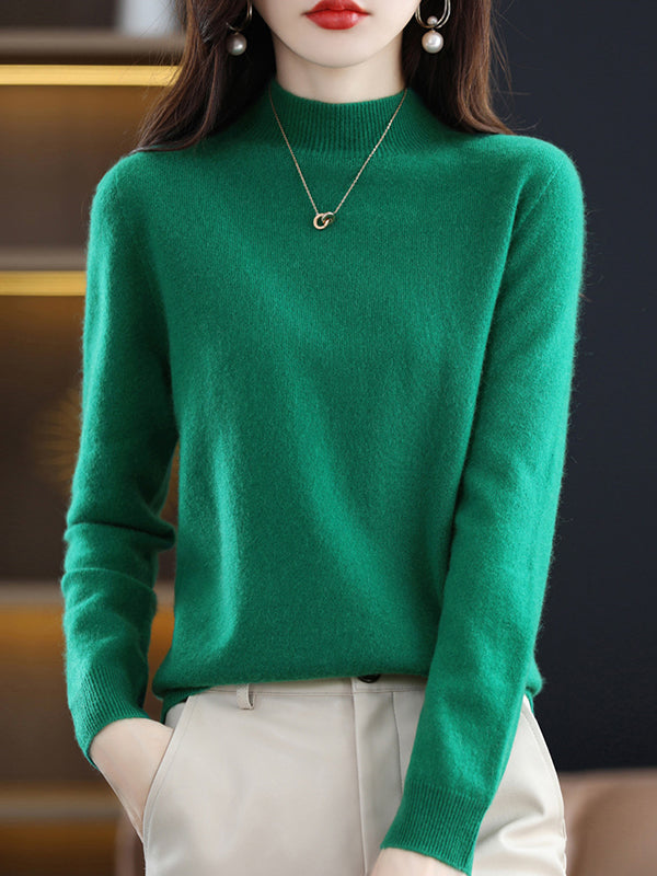 Pull de bureau à manches longues, couleur unie, col haut, pulls