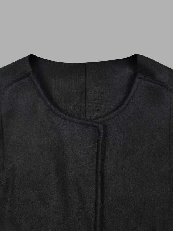 Manteau en laine ample à manches longues, sans col, couleur unie