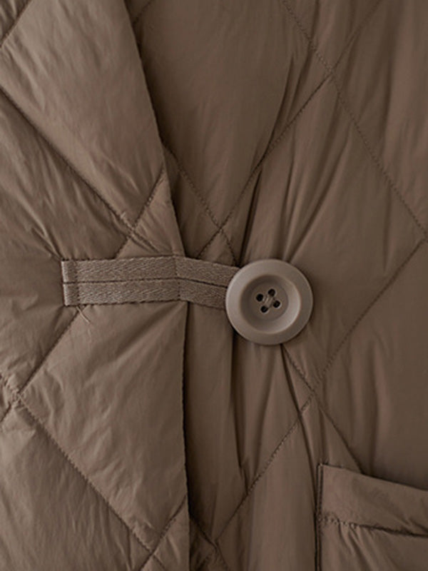 Manteau artistique boutonné matelassé vintage, rétro, à col montant, à manches longues, couleur unie