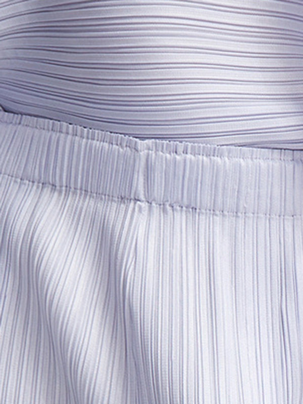 Ensemble deux pièces ample plissé à ourlet plongeant, à col rond, couleur unie – t-shirt + pantalon