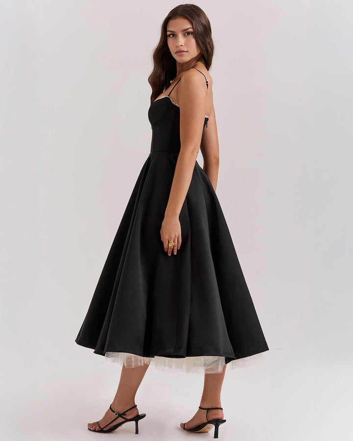 Paula | Robe Midi en Satin Duchesse avec Corsage