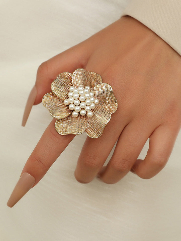 Bague réglable brillante en forme de fleur