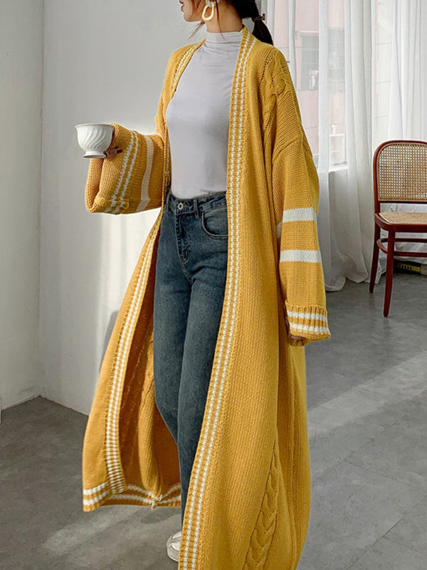 Manteau cardigan urbain ample à rayures de couleur contrastée