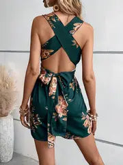 Emma | Combinaison avec décolleté en V profond et motif floral à nouer pour femmes
