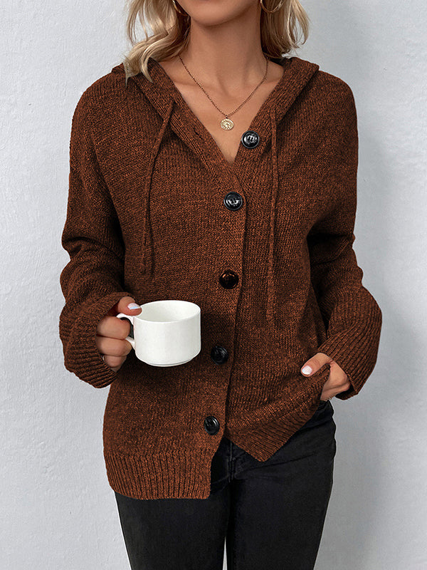 Cardigan cache-cœur à capuche et boutonné de couleur unie