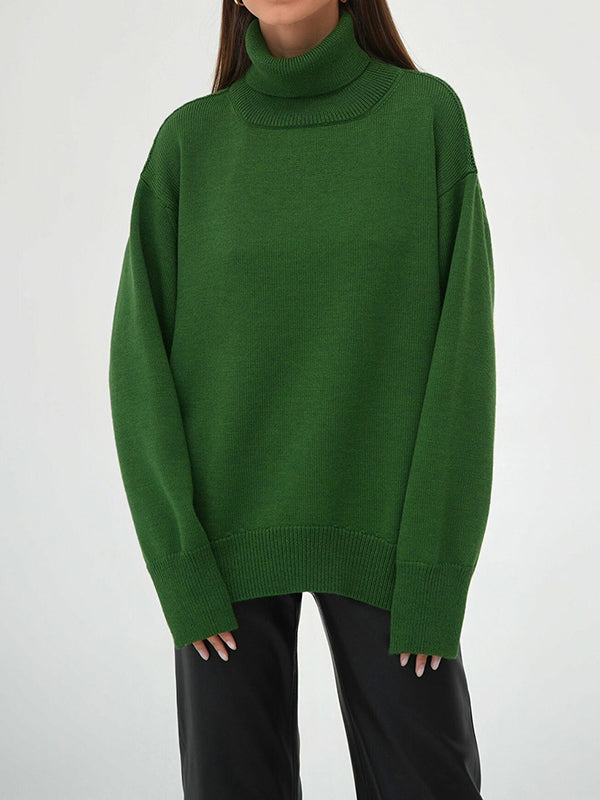 Pull en maille ample à manches longues, à col haut, couleur unie