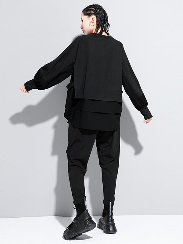 T-shirt effet deux pièces, à empiècements, à manches longues