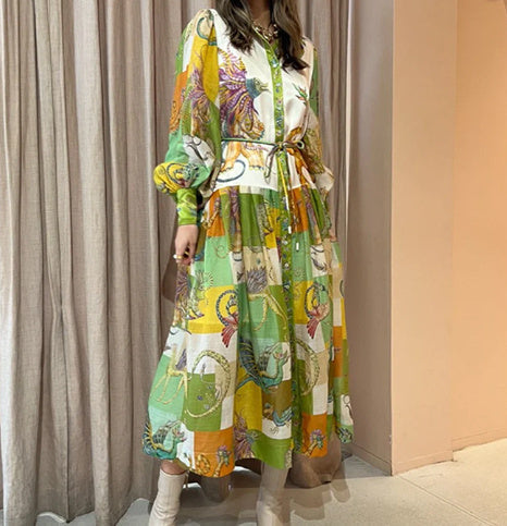 Astrid - Robe maxi avec imprimé boho et ceinture