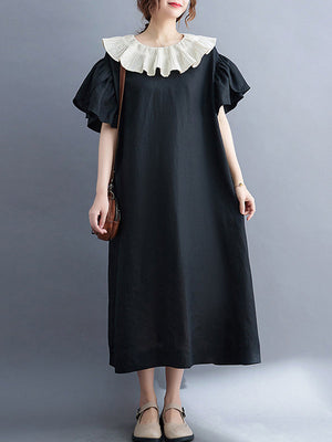 Robe mi-longue vintage, à falbalas, couleur contrastée