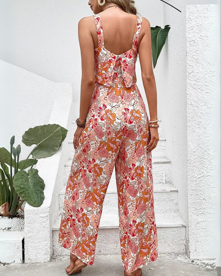 Combinaison sans manches à fleurs pour femmes | Pantalon large