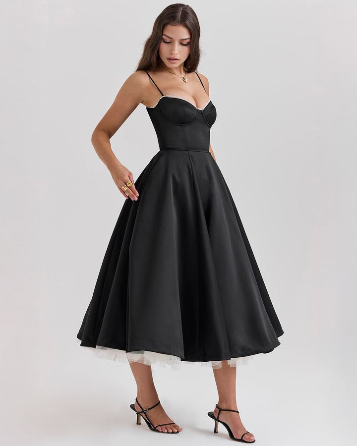 Paula | Robe Midi en Satin Duchesse avec Corsage