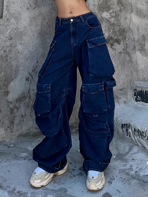 Bas de pantalon en Jean, jambes larges, amples, fendues, avec grandes poches, originales