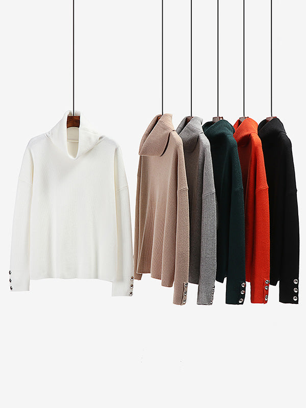 Tricot décontracté ample de couleur unie à col haut et manches longues