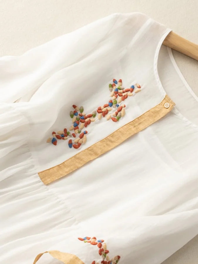 MARIANGELA - ROBE MIDI EN LIN BRODÉE