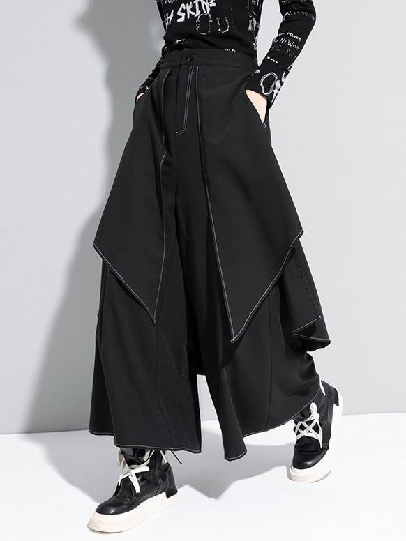 Pantalon ample effet deux pièces, à empiècements, à jambes larges