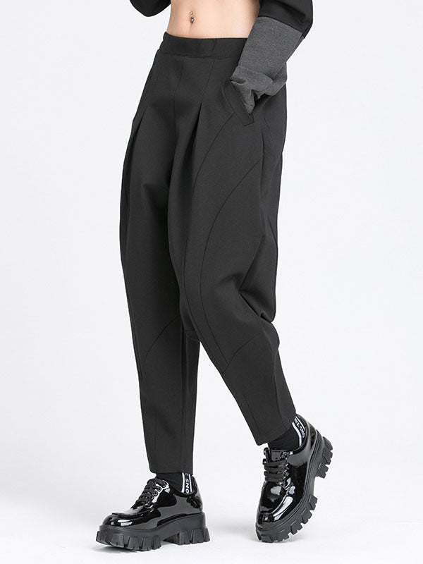 Pantalon simple ample décontracté à taille élastique, couleur unie