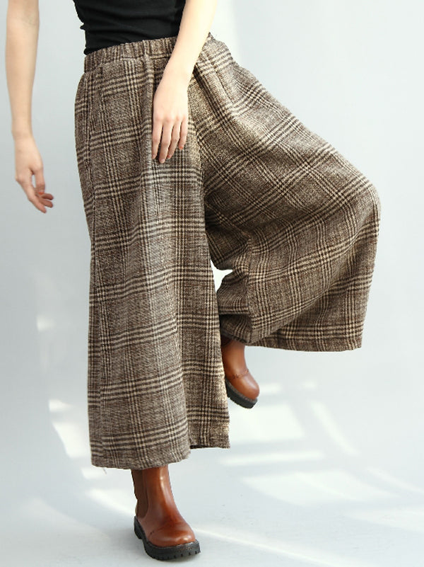 Pantalon Vintage ample à jambes larges et à carreaux, taille élastique