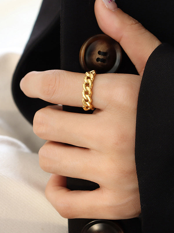 Bague ajourée à chaîne, couleur unie