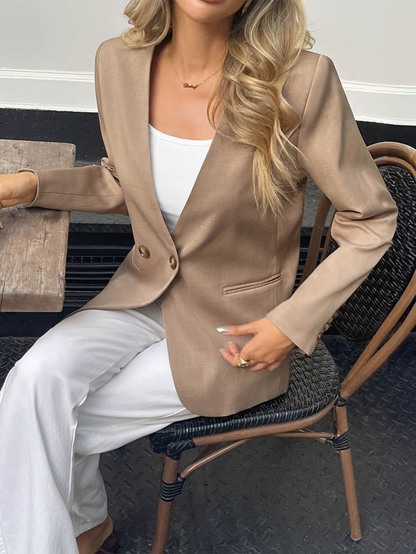Blazer ample boutonné à manches longues, à empiècements, sans col, couleur unie