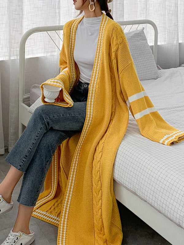 Manteau cardigan urbain ample à rayures de couleur contrastée
