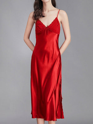 Pyjama ample sans manches, couleur unie, col Spaghetti, nuisette, chemise de nuit