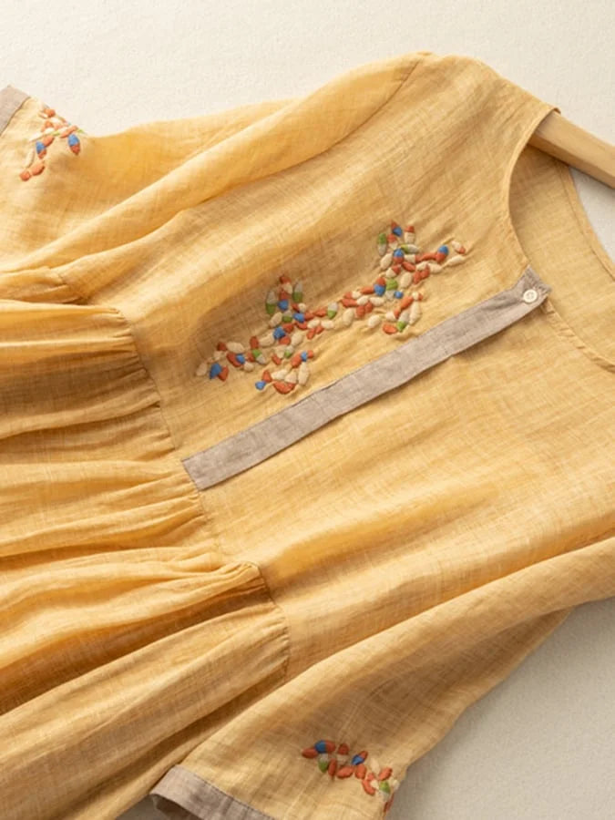 MARIANGELA - ROBE MIDI EN LIN BRODÉE