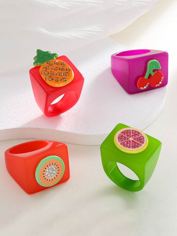 Accessoires de bagues en strass de fruits géométriques