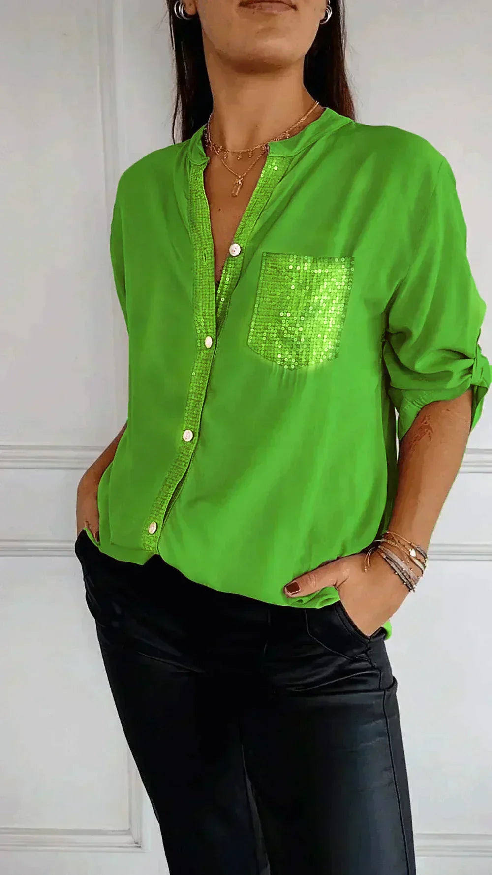 Jasmine | T-shirt élégant à col en V avec des paillettes scintillantes pour femmes