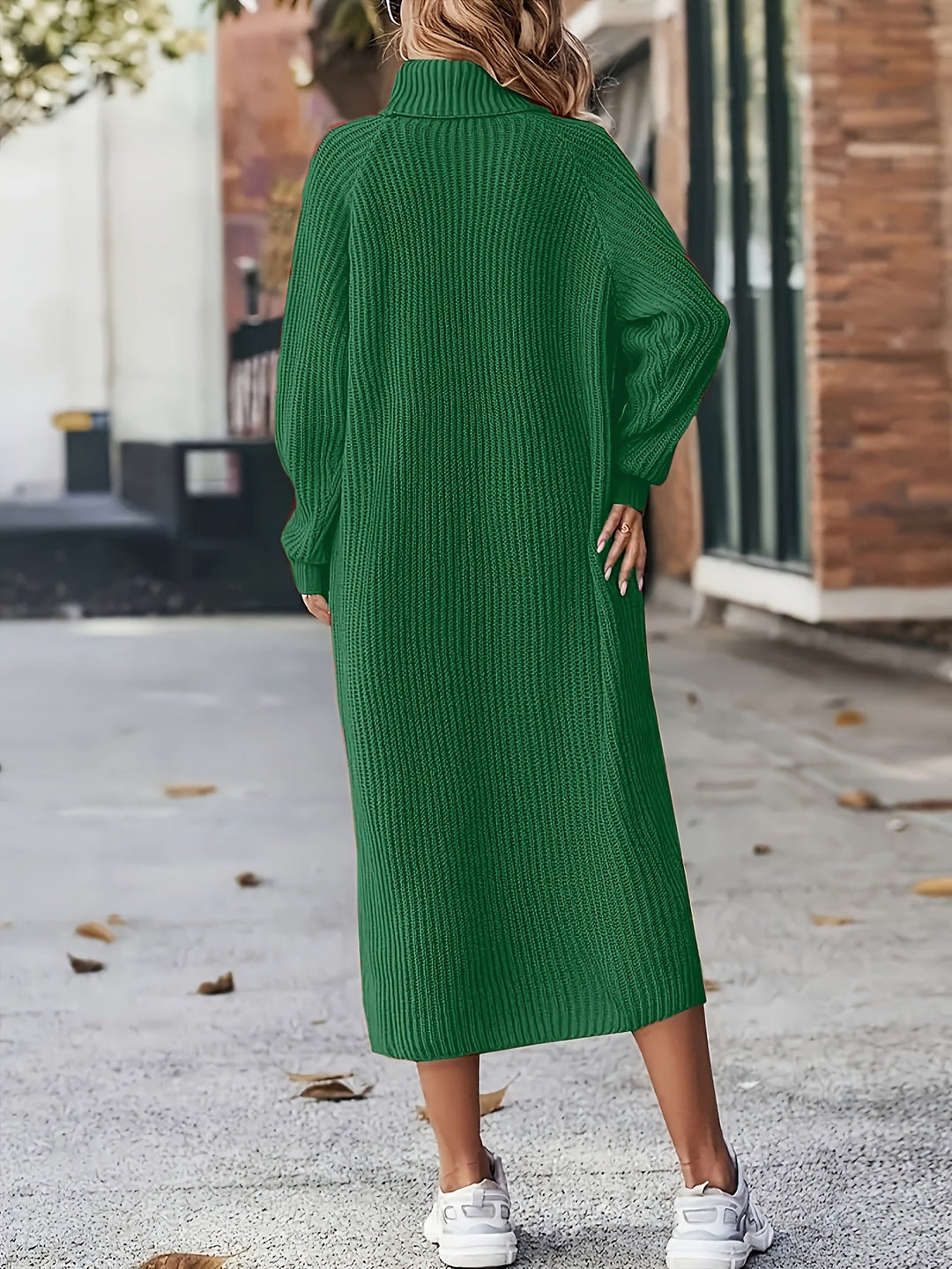Robe en tricot pour femmes à col roulé | Manches longues et longueur midi