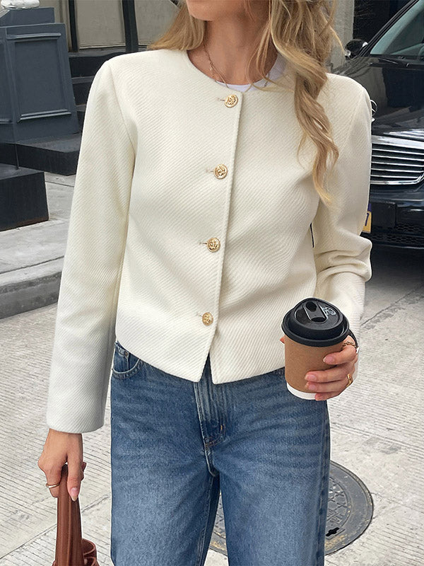 Veste boutonnée rayée à manches longues, coupe près du corps, à boutonnage simple, sans col, couleur unie