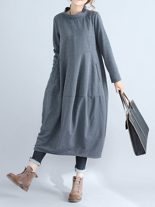 Robe mi-longue décontractée ample grande taille, à capuche, couleur unie