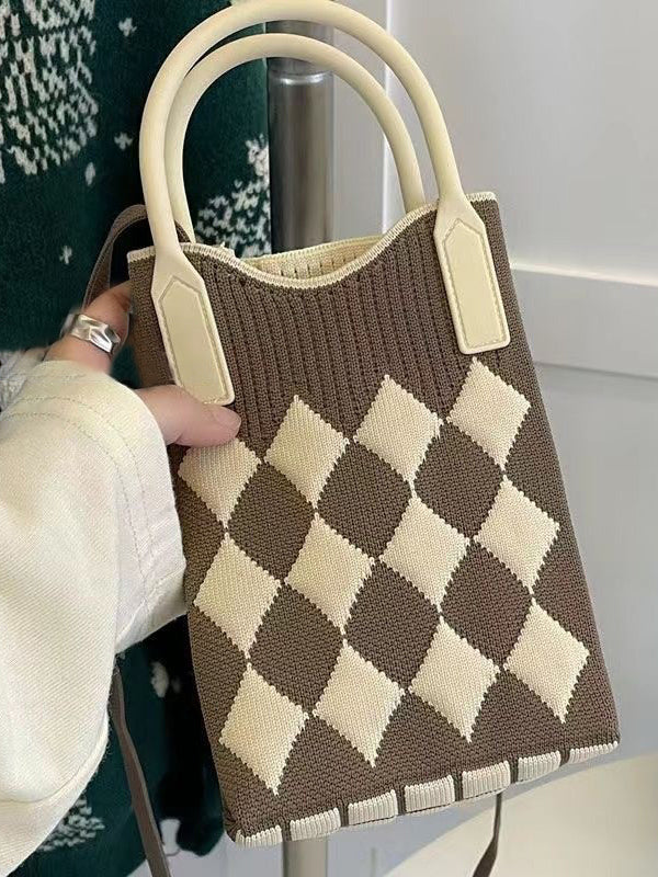 Sac à main à motif pied-de-poule, à empiècements