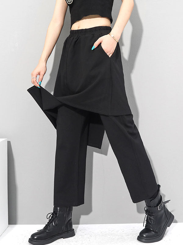 Pantalon décontracté à coupe irrégulière, effet deux pièces, couleur unie