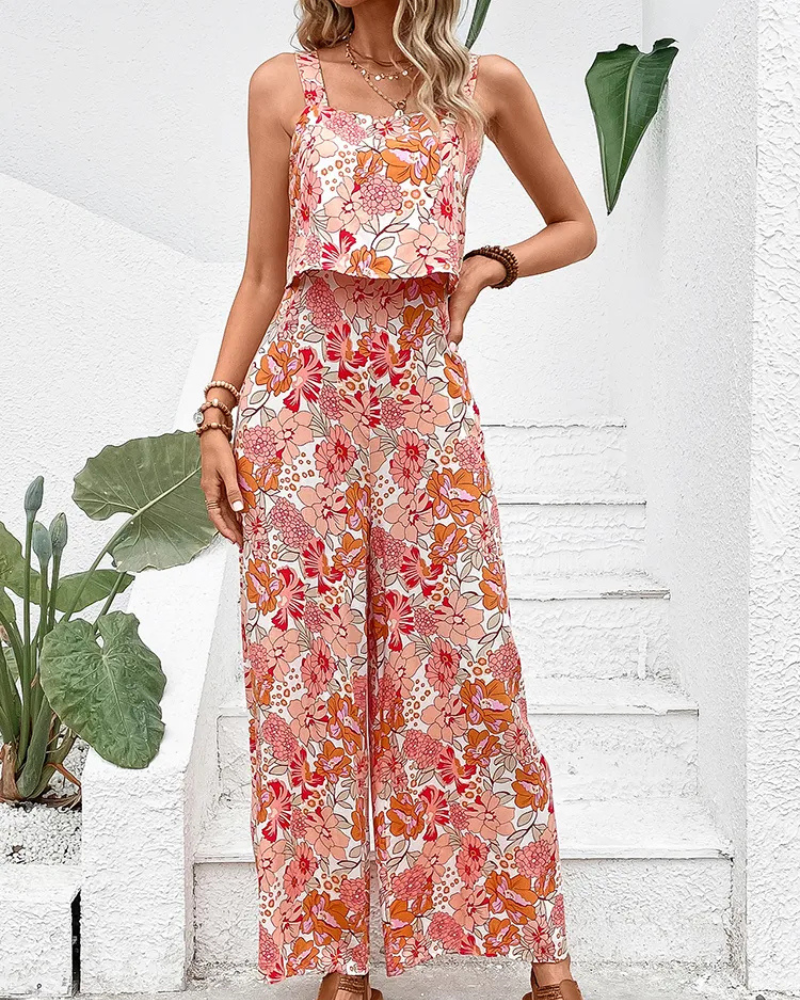 Combinaison sans manches à fleurs pour femmes | Pantalon large