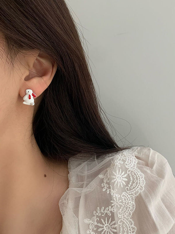 Boucles d'oreilles asymétriques en forme de lapin d'amour mignon