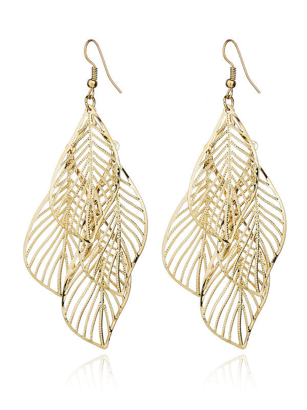 Argent élégant – Boucles d'oreilles anciennes à plusieurs couches et à structure ajourée en forme de feuille