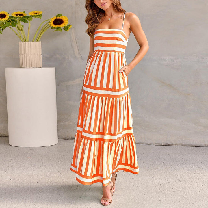 Dalia - Robe maxi rayée rose et bleue