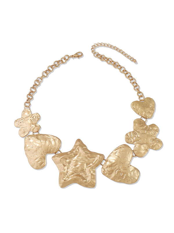 Collier à chaîne, en forme de cœur, en forme d'étoile, couleur unie