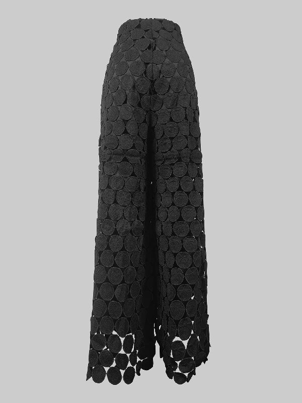Pantalon ajouré taille haute, à jambes larges, à pois, couleur unie