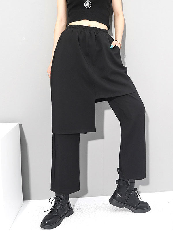 Pantalon décontracté à coupe irrégulière, effet deux pièces, couleur unie