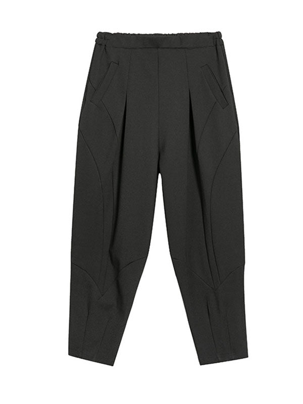 Pantalon simple ample décontracté à taille élastique, couleur unie
