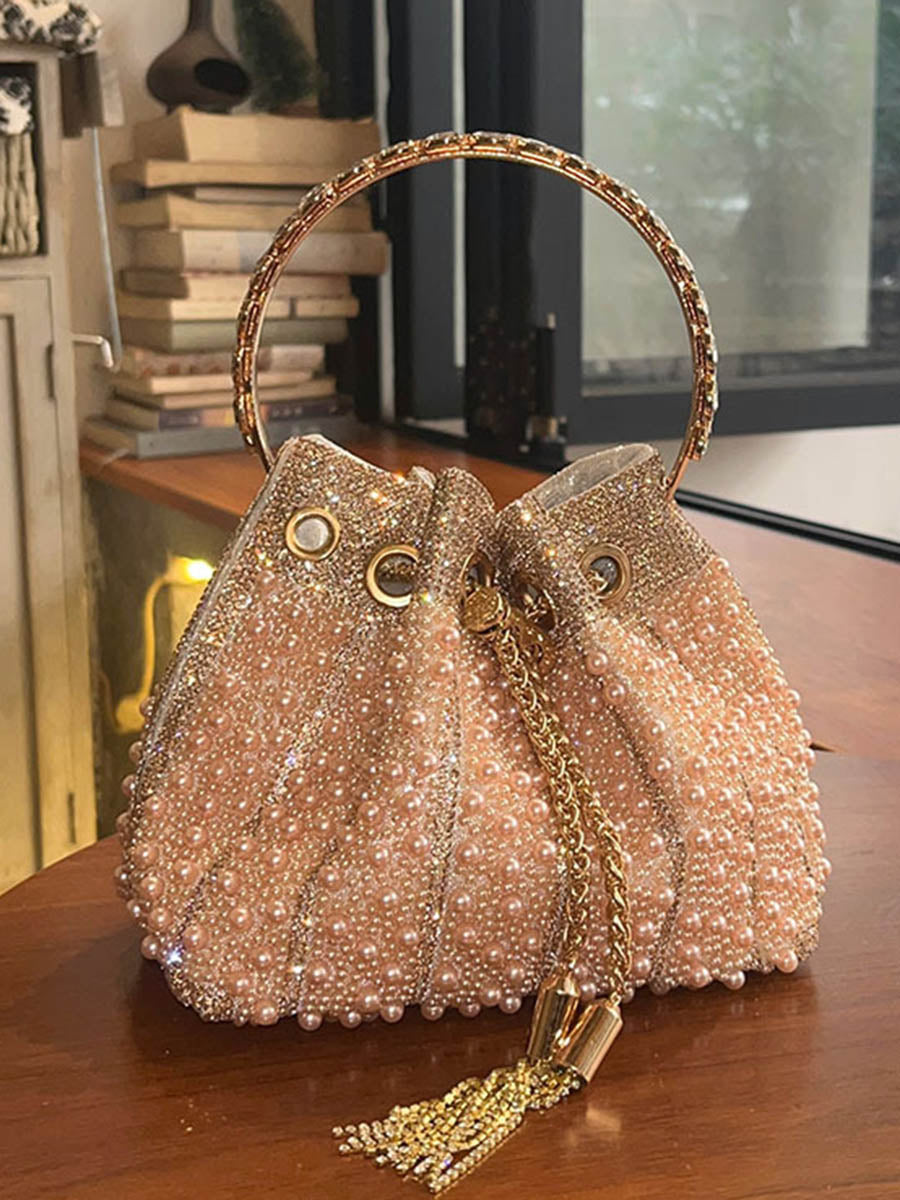 Sac à main ajouré géométrique à strass, à cordon de serrage
