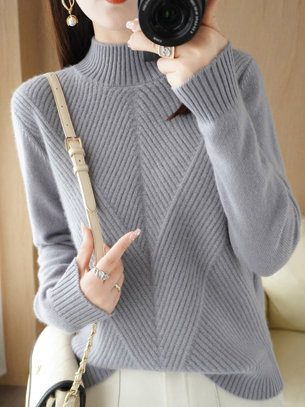 Pull urbain à manches longues et demi-col roulé de couleur unie