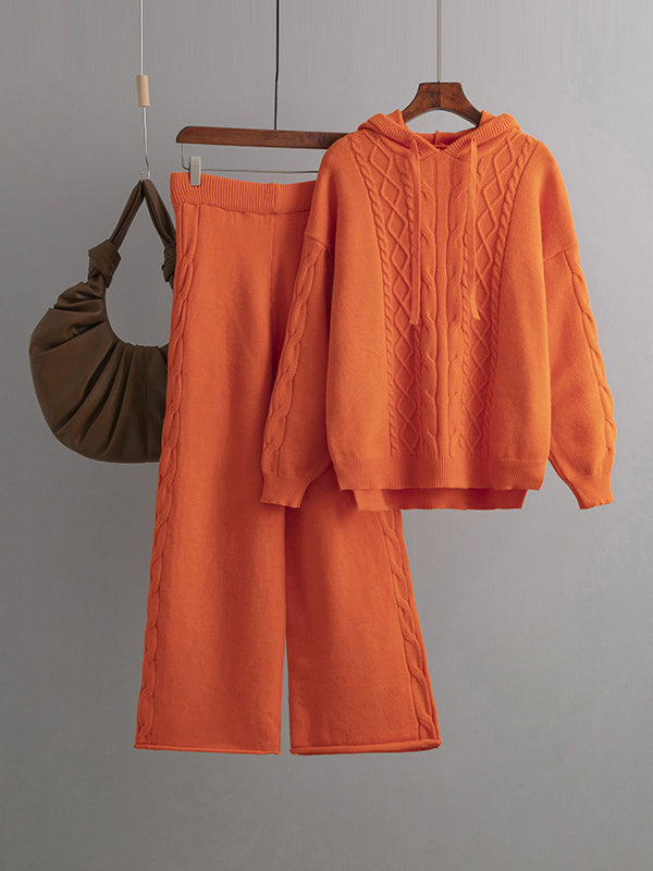 Ensemble deux pièces urbain ample à capuche, à ourlet plongeant, à jambes larges, couleur unie – pull + pantalon