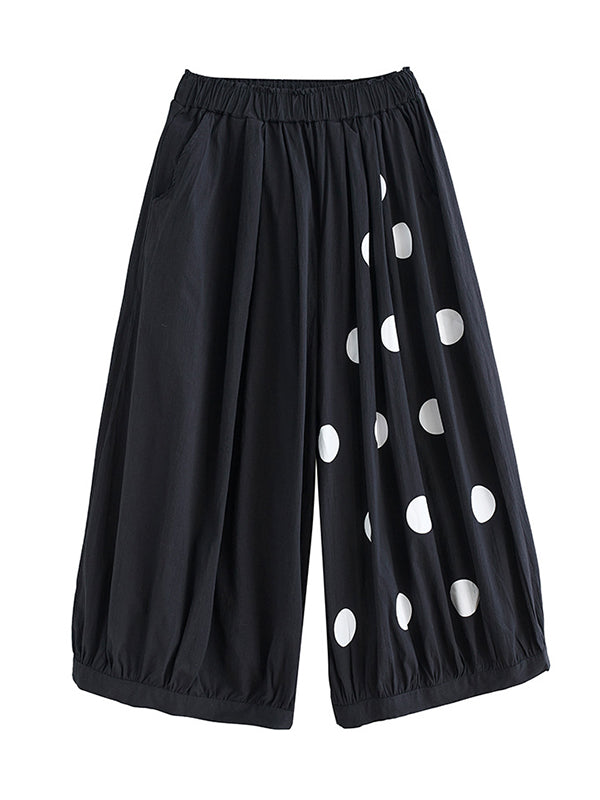 Pantalon ample décontracté à jambes larges, à pois