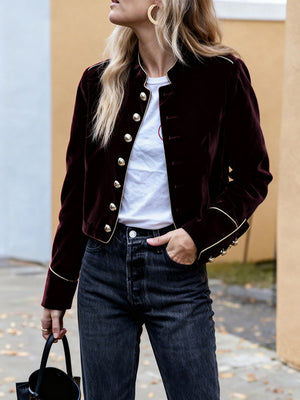 Veste boutonnée à manches longues, à col montant, couleur contrastée
