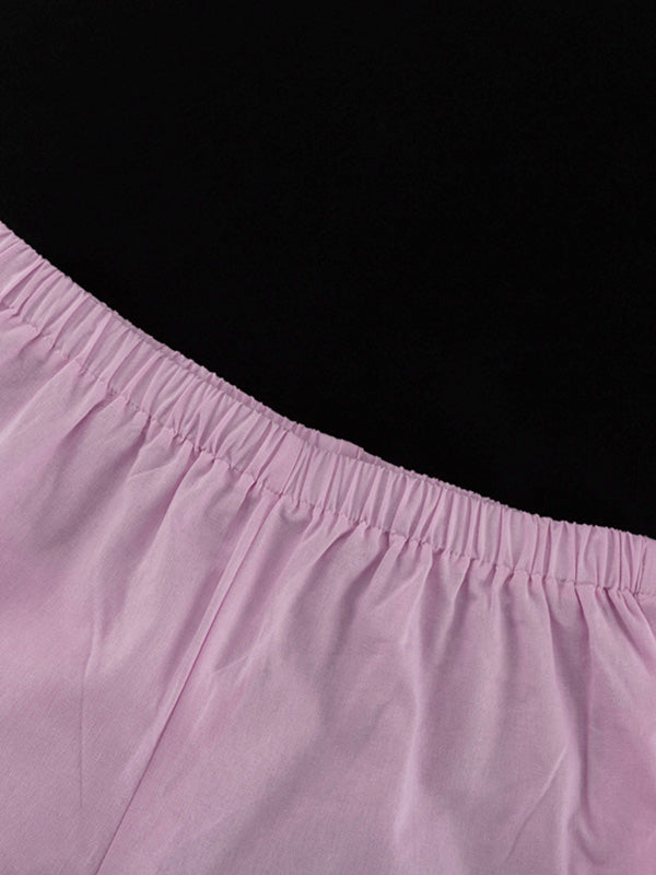 Ensemble deux pièces ample sans manches plissé à col en v + pantalon